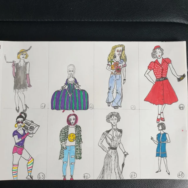 Plus que 52 #dothe100dayproject 
Cette dernière planche représente les styles vestimentaires par décennies. 
Tu les reconnais tous ?
C'est lequel ton préféré ?
Perso, c'est le n°46. J'ai eu ce look, une paire d'années 😄

#the100dayproject 
#stylevestimentaire 
#characterdrawing