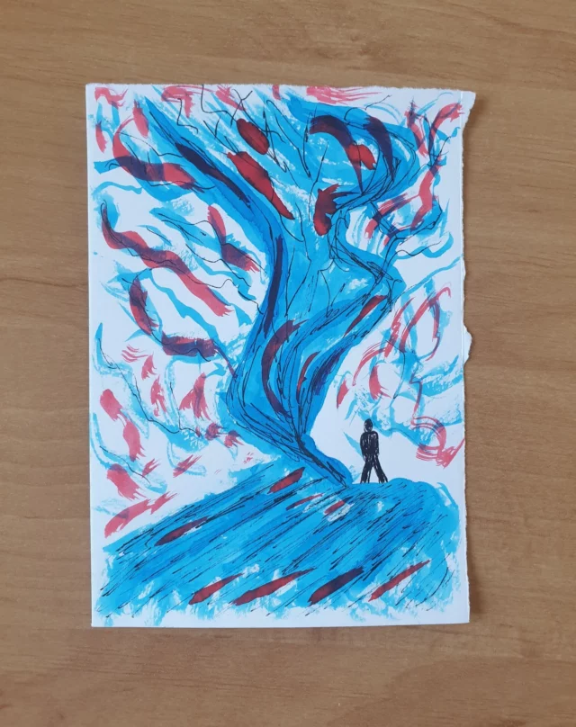 “La sagesse dans le tourbillon de la vie”

Je vous propose non pas 1 mais 3 œuvres, car elles viennent d’une même inspiration.
J’ai commencé par un petit format à l’encre de Chine et aquarelle. J’ai juste laissé aller mon imagination et les pinceaux ont glissé tout seuls sur la feuille.

Puis je suis passé sur un format A4, j’avais des feutres sous la main. Et là des traits sont apparus partout, comme par enchantement. J’aime le côté impressionniste qu’il s’en dégage.

Et puis j’ai eu envie de tenter le numérique. J’ai ressorti ma vielle tablette et là, les possibilités sont infinies. Le personnage qui était debout se retrouve allongée.

Ces œuvres seront parfaites pour les personnes qui aiment les couleurs, les détails, la symbolique.

Tu as une préférence pour laquelle ?

#artcontemporain
#expressionnisme 
#psychedelique
#neopsychedelic 
#neoexpressionism 
#artsitefrançaise